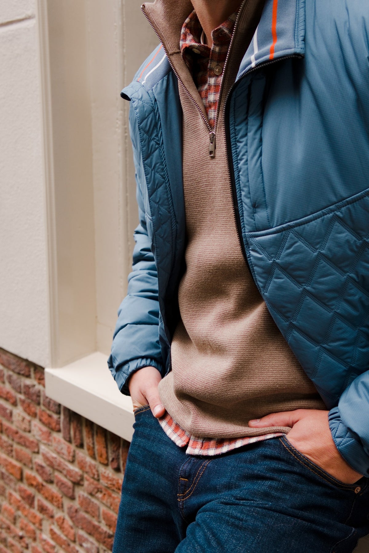 Milano Stitch Knit Half Zip in Greige — Topics Fashion fotoshoot met Sjors en Sandra